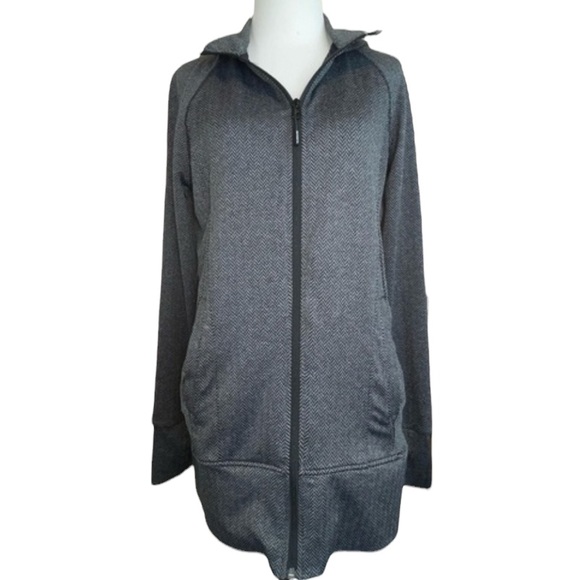 Mondetta Hooded Full Zipper Front Athletic Jacket Gray black thumb holes - Picture 1 of 15